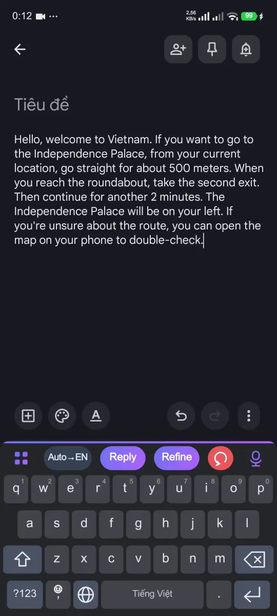 TransKey keyboard translating as you type, with Reply and Refine
